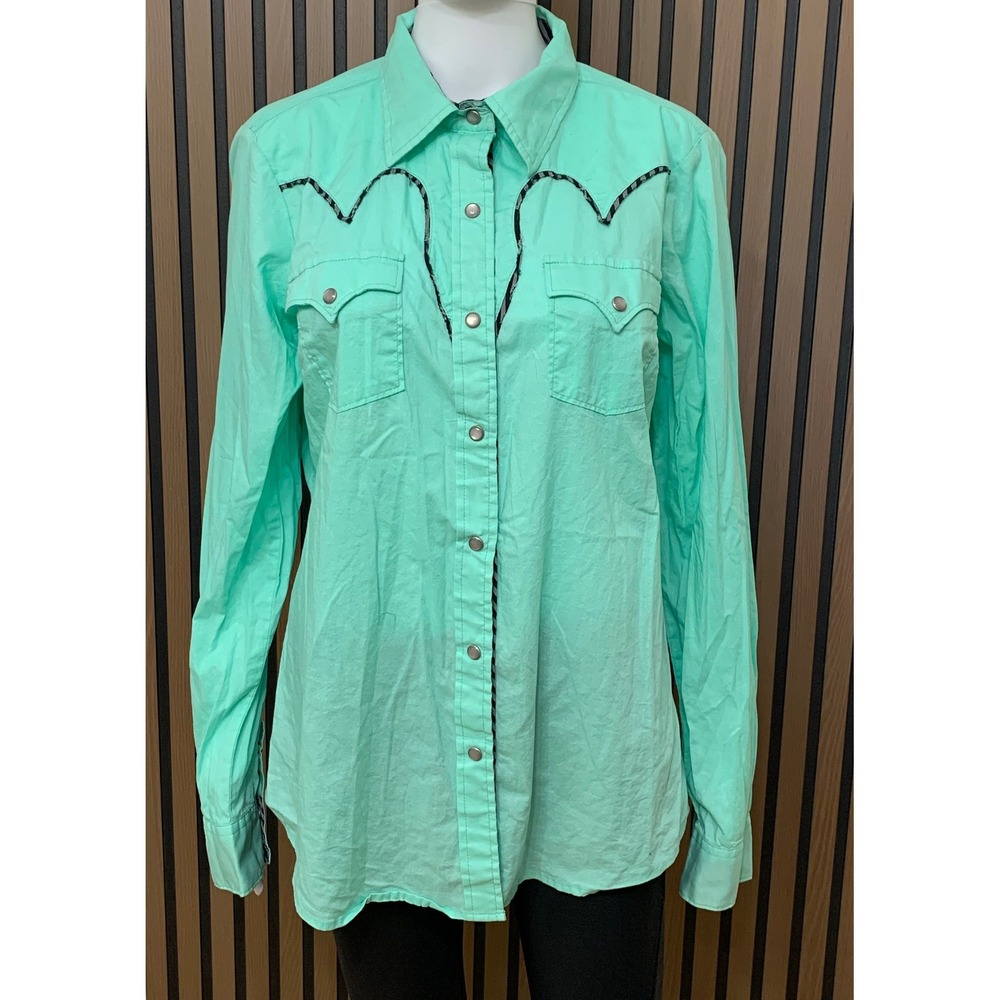 Cruel Girl Western Snap Shirt Mint Green Shimmer Piping XL Long Sleeve Cotton